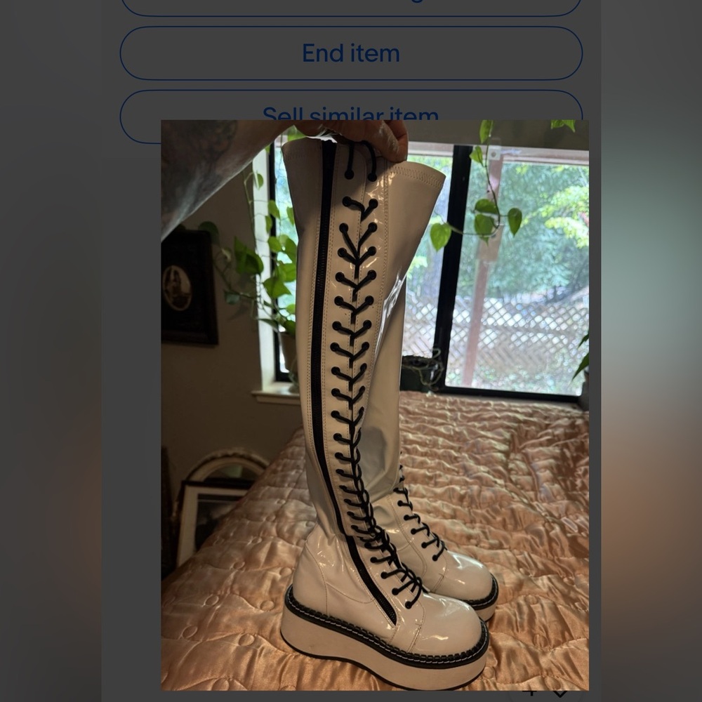 Women's Demonia “wave 200” White Knee-High Lace-Up Boots